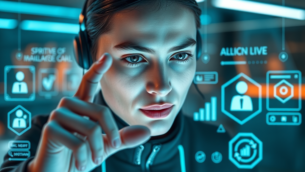 video calling user activating voice command to initiate business video call futuristic interface