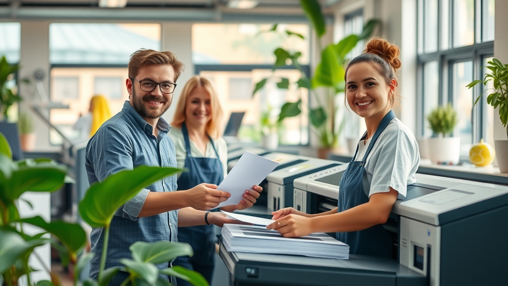 Eco-friendly print shop in Toronto using recyclable paper and eco inks, sustainable digital printing service.