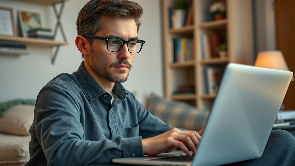 job seeker submitting resume for remote work from home job online using laptop in cozy home office