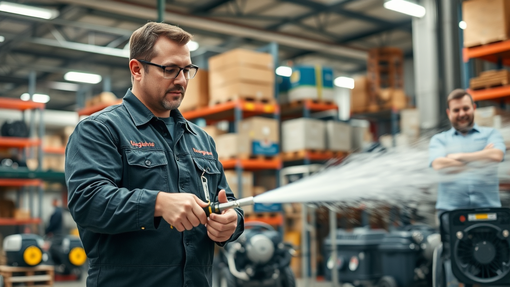 Professional demo of pressure washing equipment for business clients at panhandle power wash supply