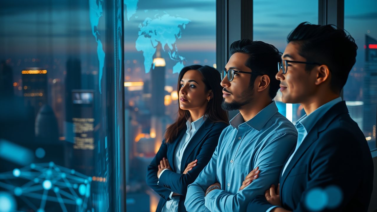 Forward-thinking executives contemplating the future of strategic planning with artificial intelligence