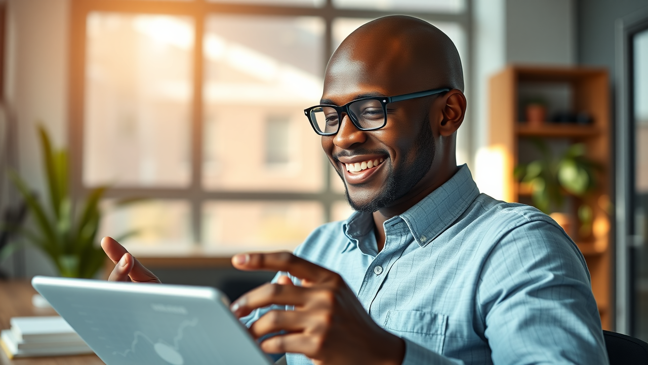 Entrepreneur celebrating AI-enabled business growth with digital chart