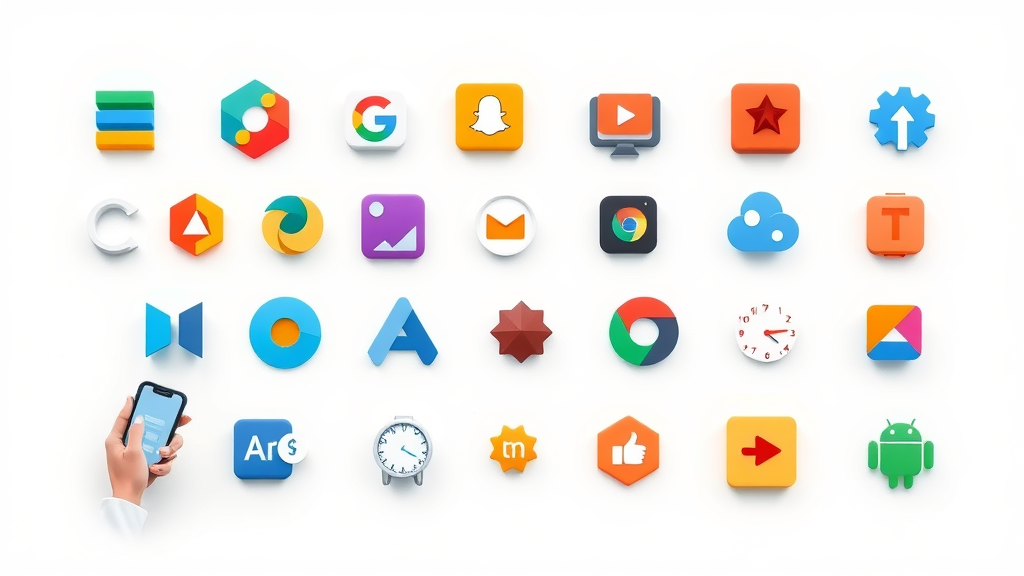 sleek colorful icons of top app retargeting tools for mobile apps on white background, vector flat lay