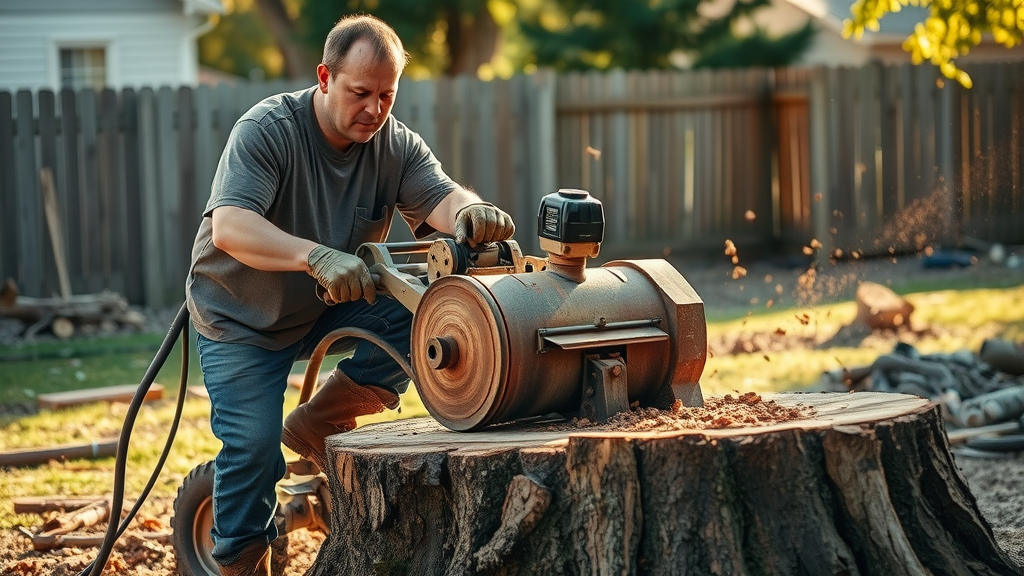 powerful stump grinding machine skilled worker right coast tree care clean property