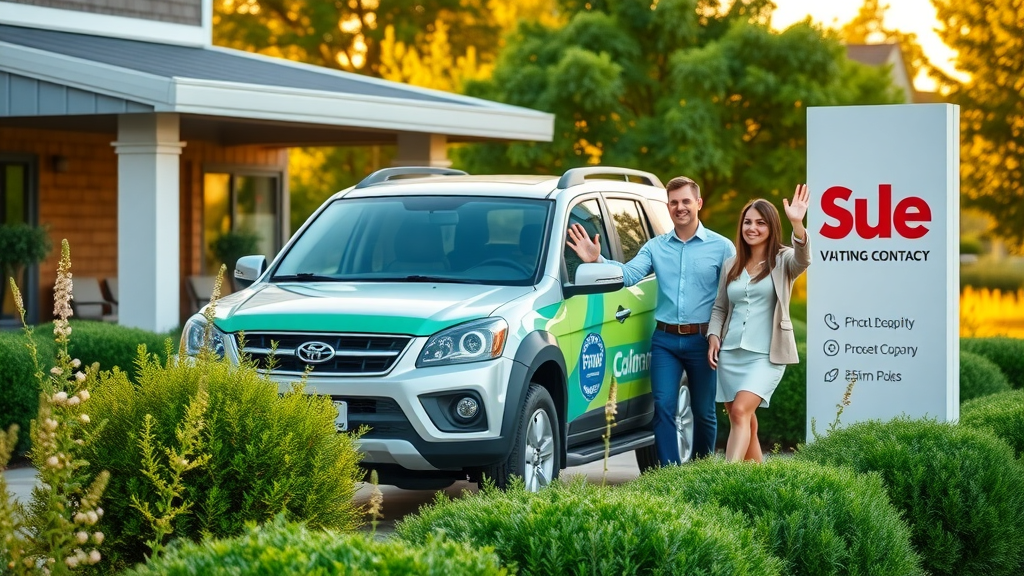 inviting landscaping company contact scene, right coast tree care vehicle company sign professional team waving