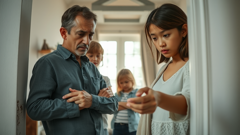 worried family inspecting pest damage and evidence inside a Texas home, sapphire pest control can protect your home from common pests