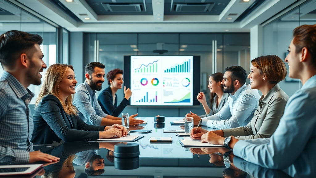 keir anderson digital marketing expert agency boardroom, professionals collaborating, discussing modern marketing strategies, digital displays and branding charts, digital red zone