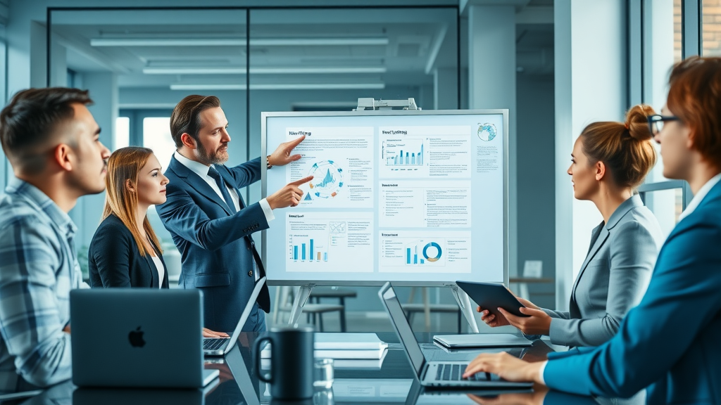 Business leader presenting digital marketing plan to a marketing team for campaign success