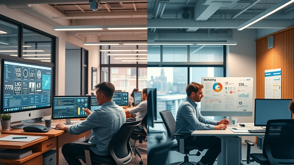 Contrasting workspaces: AI powered digital marketing consultancy vs conventional marketing agency