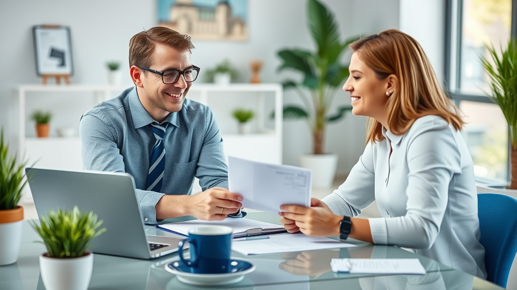 Professional small business accountant near me consulting with client, financial documents discussion in a modern office