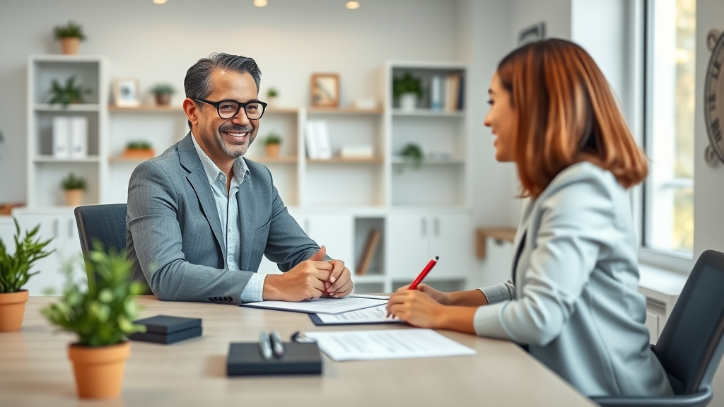 Welcoming professional notary office featuring a notary public near me assisting a client in a modern setting with legal paperwork and trust.