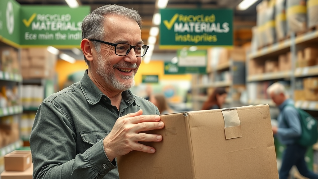 Enthusiastic customer examining a durable shipping box in an eco-friendly San Francisco supply store – shipping boxes San Francisco