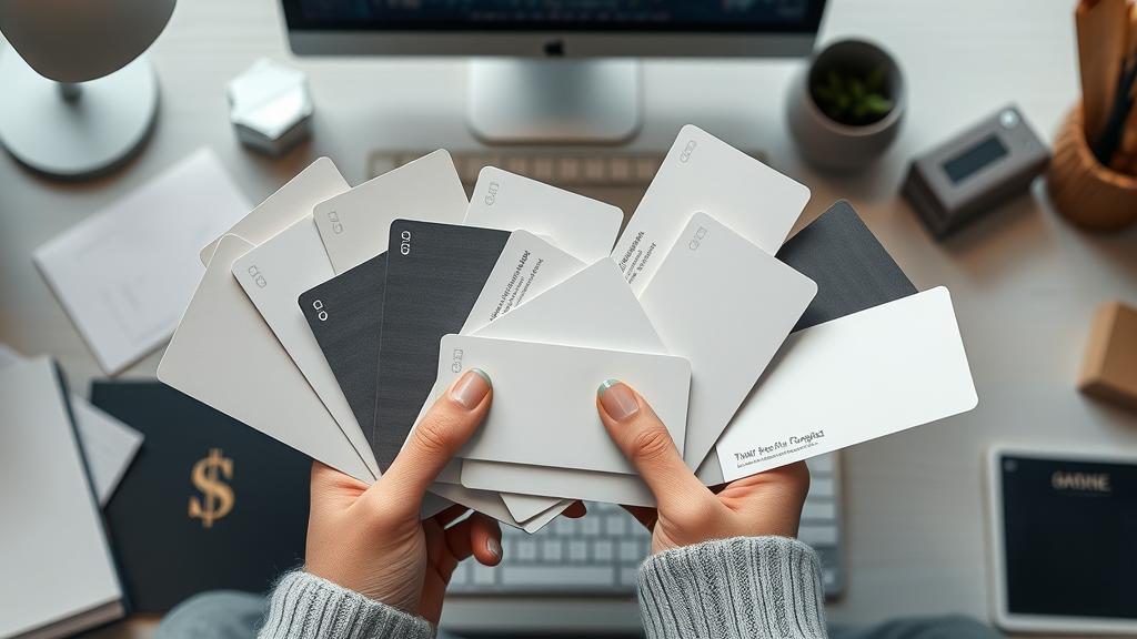 Close-up display of business cards in standard, square, and custom shapes, illustrating options available at a business card print shop
