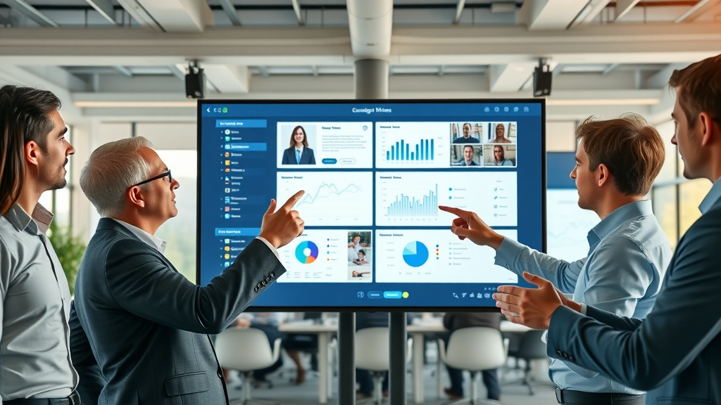 Marketing team aligning content creation with digital marketing campaign in modern office
