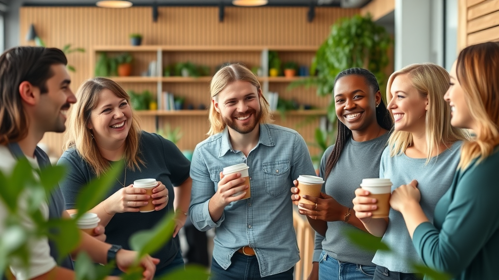 New Zealand small business owners and creators networking energetically in a modern co-working space, symbolizing collaboration through kiwi thrive marketing plans.