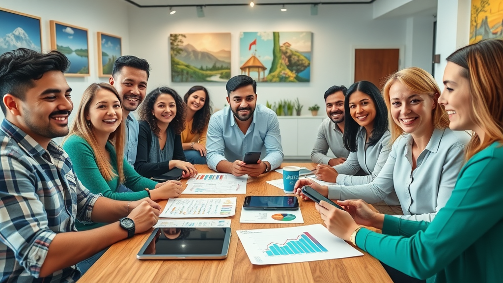 Creators and business owners brainstorming marketing strategies, embodying the collaborative spirit of kiwi thrive marketing plans.