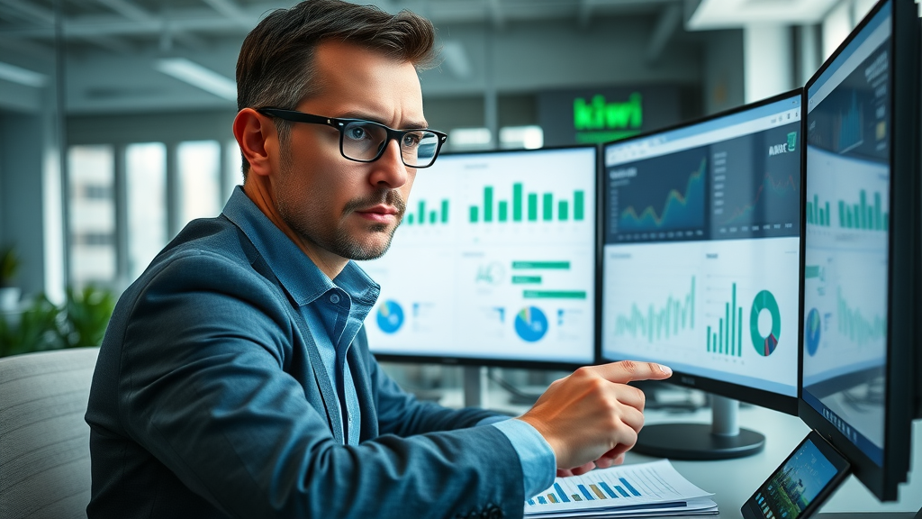 Professional marketer analyzing Kiwi Thrive analytics and tracking campaign success using a modern dashboard.