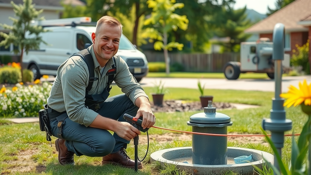 Professional water well technician performing annual maintenance plan inspection—water well system check, pressure tank testing, comprehensive water well maintenance