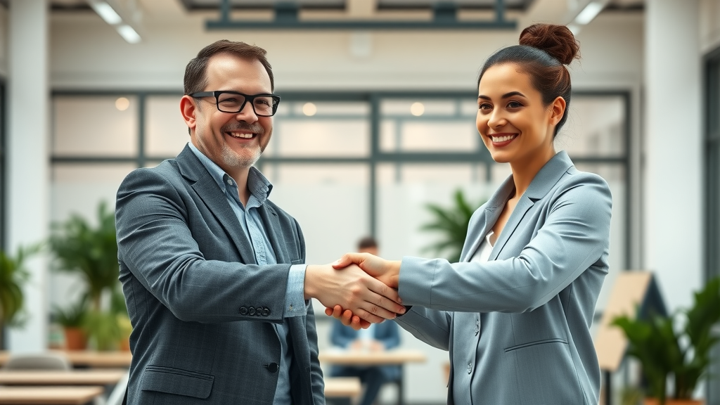 Balanced, inviting image of a workplace manager shaking hands with an employee — conveying genuine appreciation and employee engagement, highlighting the impact on morale and retention.