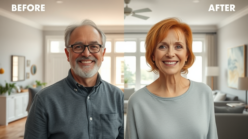 before and after remodeling living room GBP images showing transformation with modern home decor and natural lighting