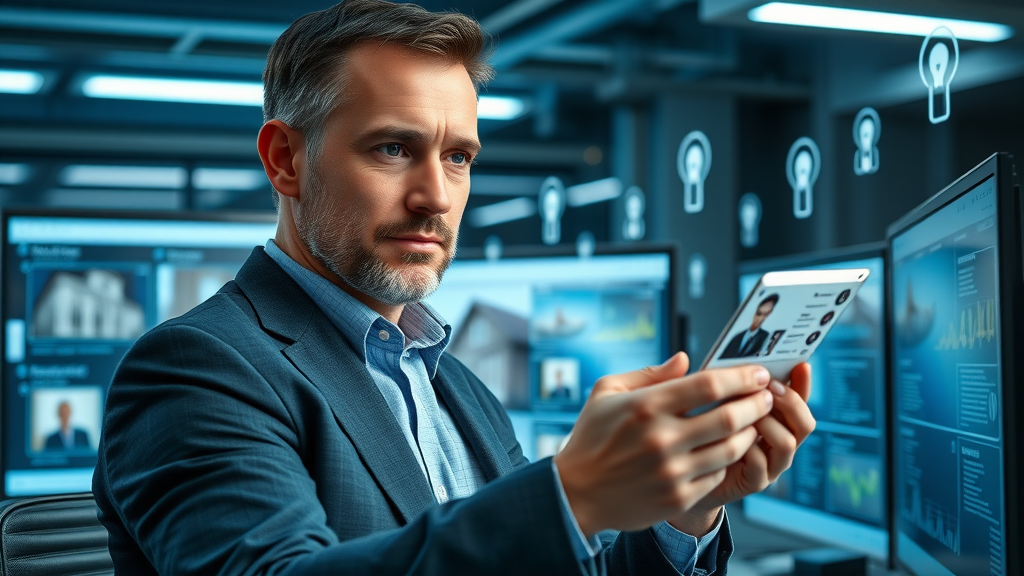 secure GBP images showing business owner reviewing watermarked remodeling photos and digital security icons