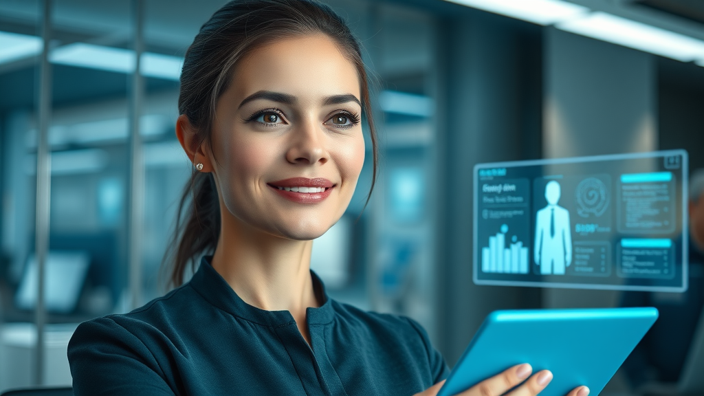 Professional coach using ai coaching assistant in modern digital workspace