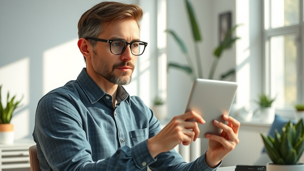 Life coach customizing ai coaching assistant interface in bright modern workspace