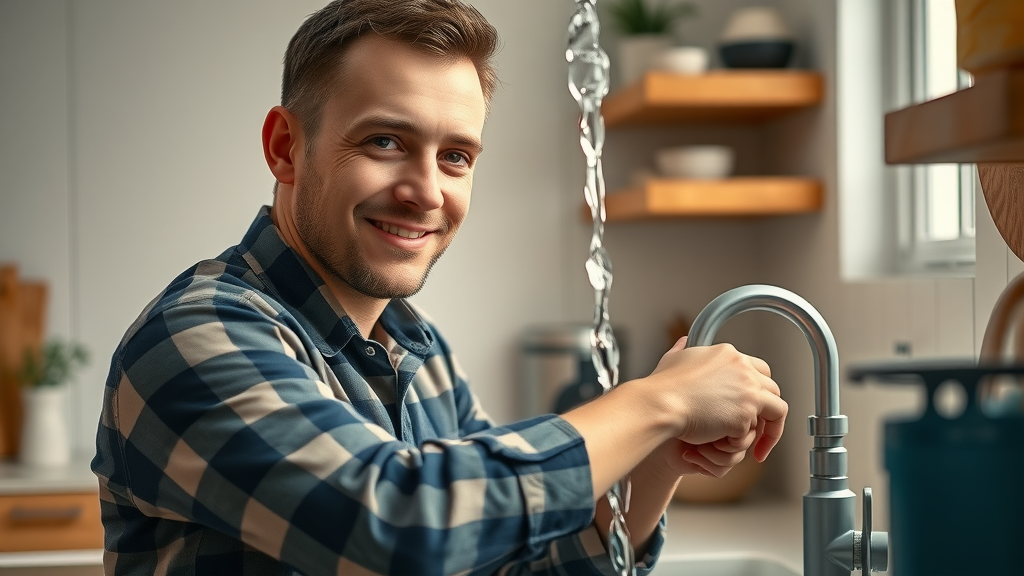 Residential plumber fixing leaking sink in home kitchen