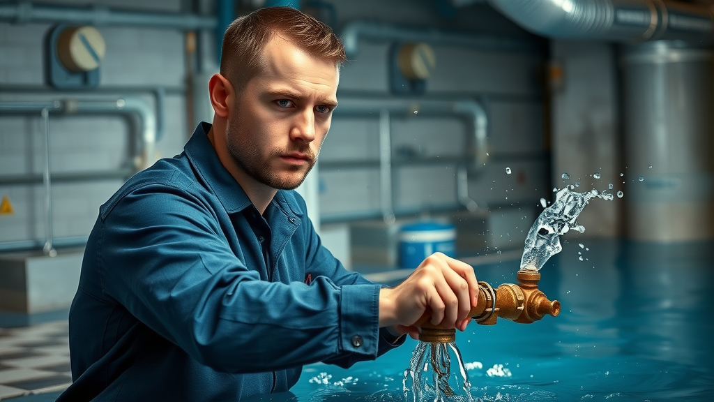 Commercial plumber responding to water main burst emergency