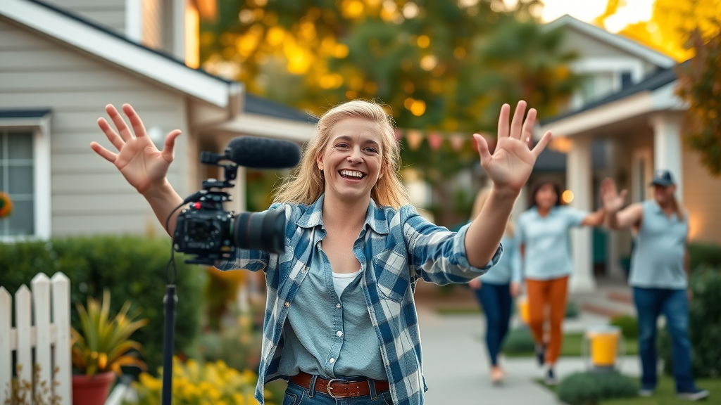 Creative home service business owner filming social media content for local SEO.