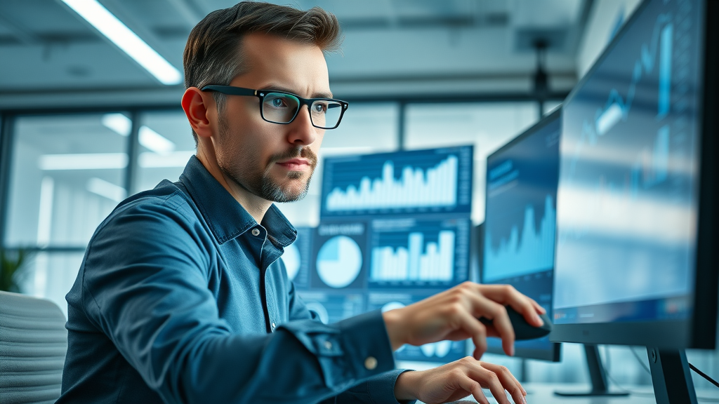 data analyst reviewing KPI graphs and charts to measure the impact of sales conversion strategy on revenue growth