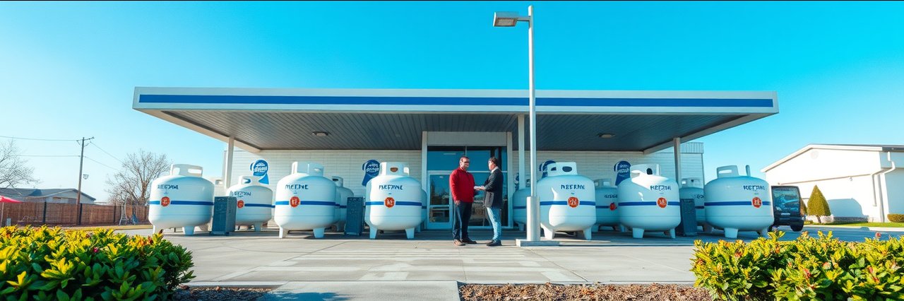 Modern propane tank exchange solutions at a clean outdoor station with attendant help