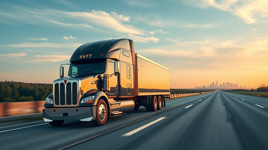 Modern aerodynamic truck on highway for fast and reliable FTL logistics shipping.