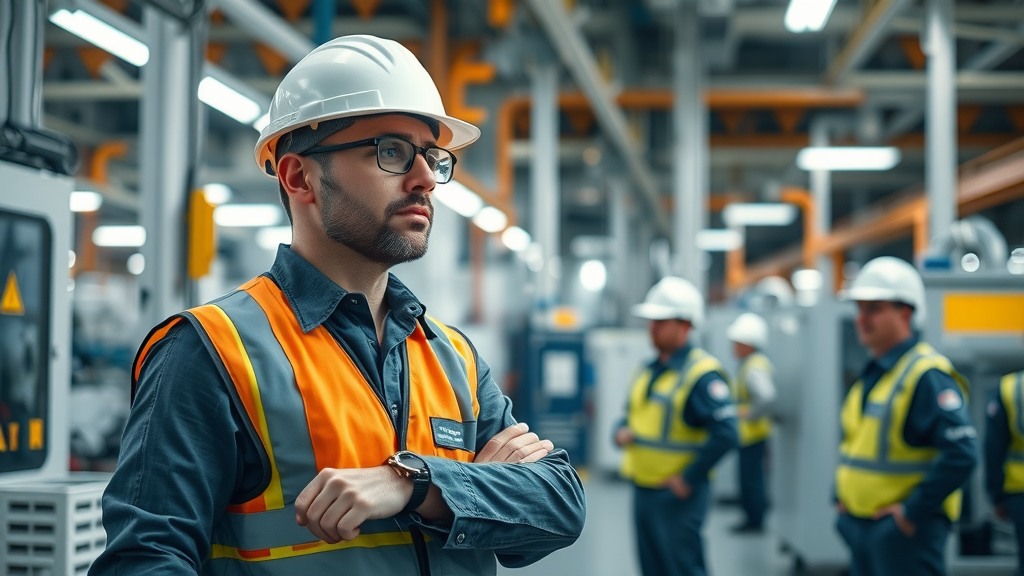 Project manager inspecting industrial facility, emphasizing commercial project management
